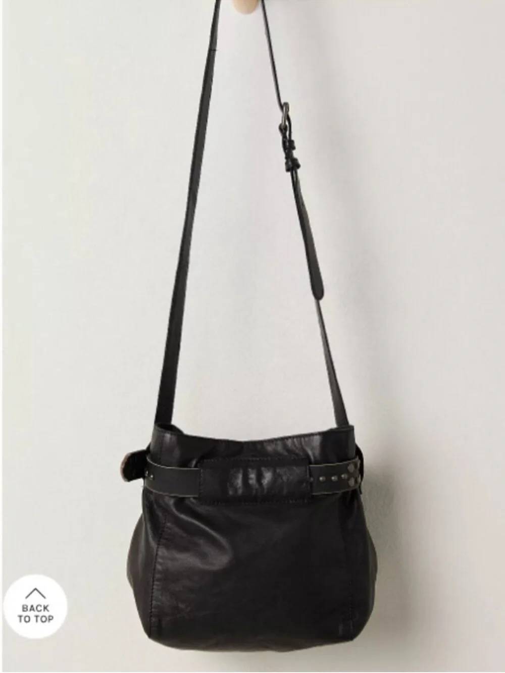 Free People Black Leather Studded Belt-Detail Bucket Shoulder Bag